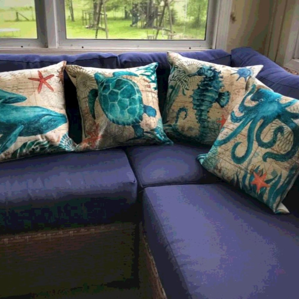 (Only Covers) Set of 4 Mediterranean Style Throw Pillow Case Sea Theme 18x18 in